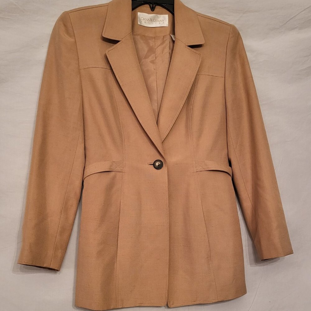 Vintage Dana Buchman Tan Silk One Button Blazer Size 2